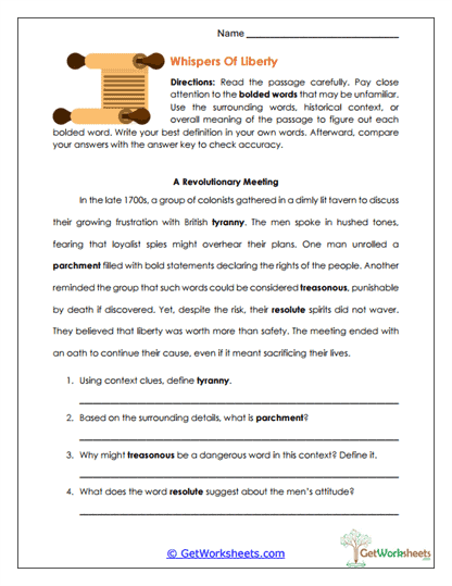 Context Clue Vocabulary Worksheet