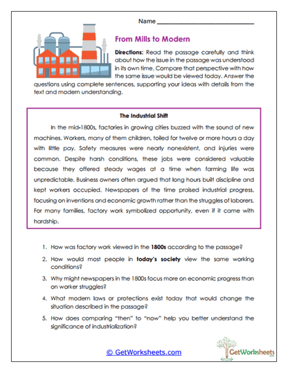 Industrial Era Comparison Worksheet
