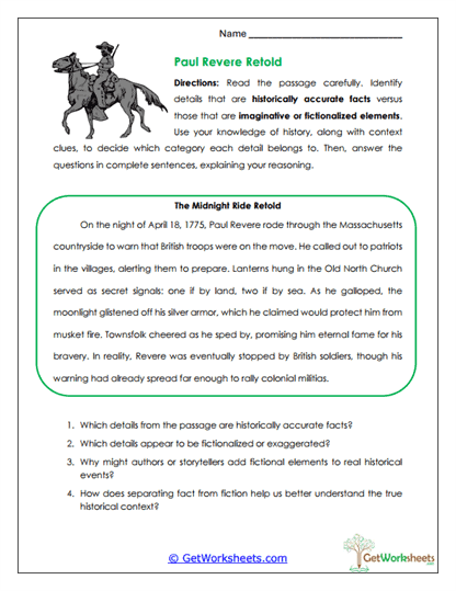 Fact vs. Fiction in History Worksheet