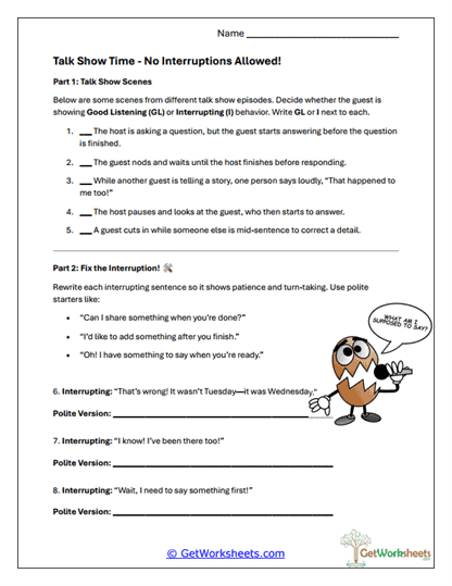 Conversational Skills Worksheets