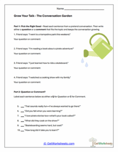 Grow Your Talk Worksheet - Building Conversations