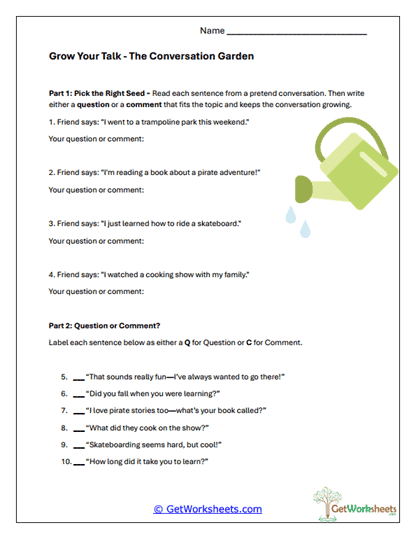 Grow Your Talk Worksheet