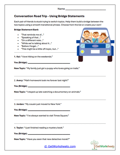 Conversation Road Trip Worksheet