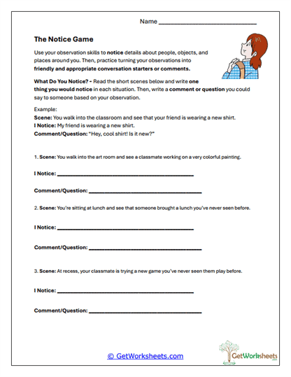 The Notice Game Worksheet