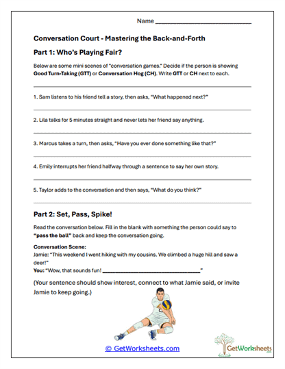 Conversation Court Worksheet