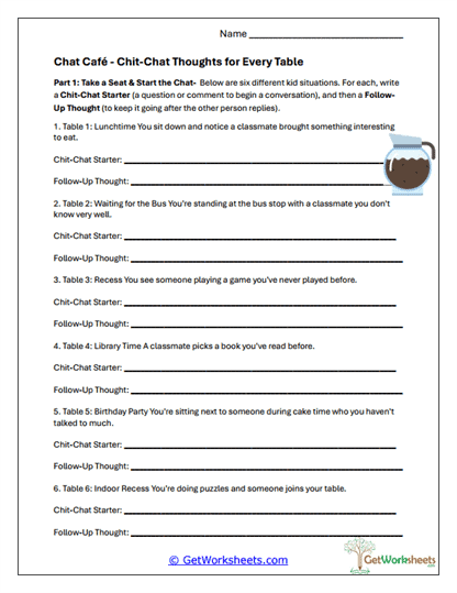 Chat Café Worksheet