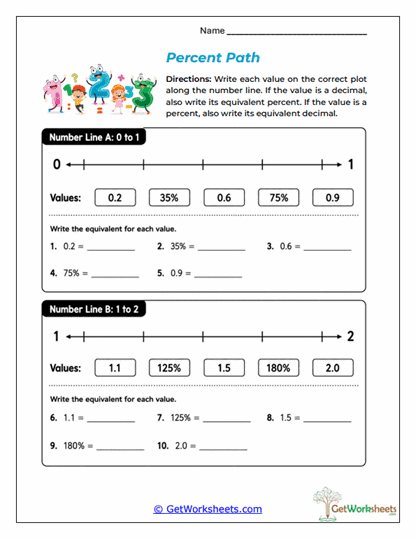 Converting Decimals and Percentages Worksheets