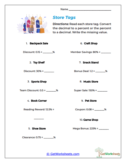 Store Tags Worksheet