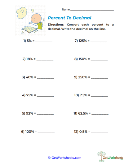 Percent To Decimal Worksheet