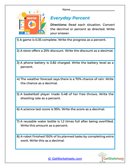 Everyday Percent Worksheet