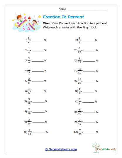 Fraction To Percent Worksheet