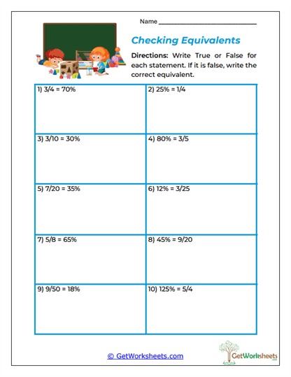 Checking Equivalents Worksheet