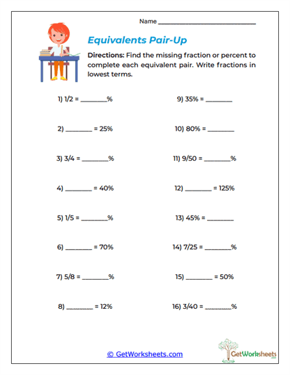 Equivalents Pair-Up Worksheet