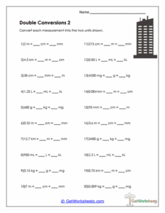 Double Conversions 2 Worksheet - Multistep Metric Reasoning