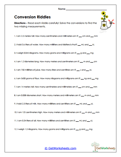 Conversion Riddles Worksheet