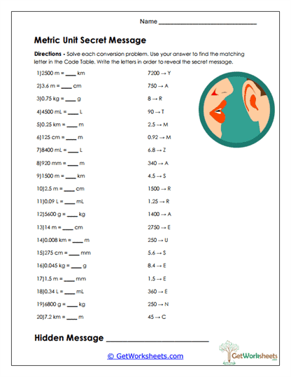 Metric Secret Message Worksheet