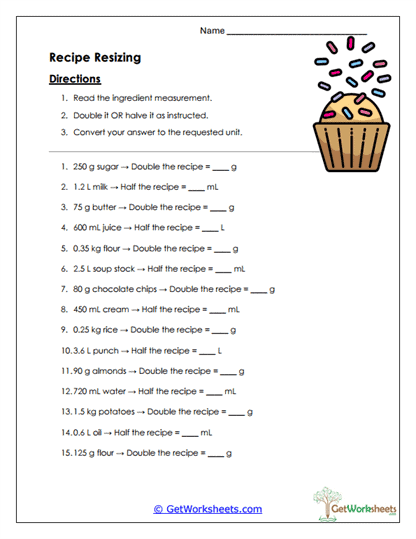 Recipe Measurement Conversion Worksheet
