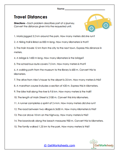 Metric Distance Conversions Worksheet