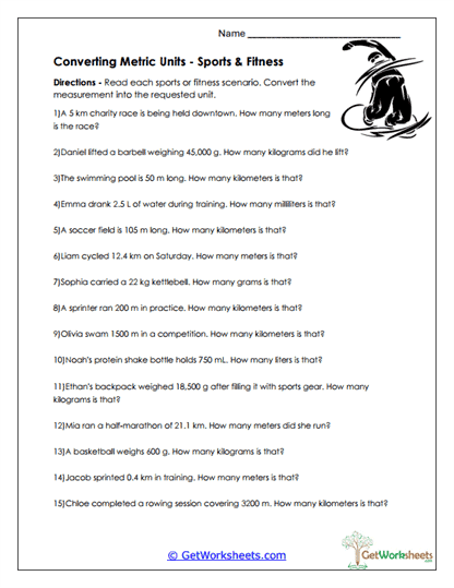 Sports and Fitness Conversions Worksheet