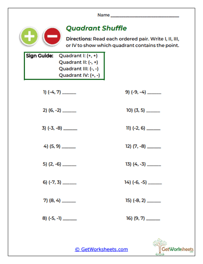 Quadrant Shuffle Worksheet