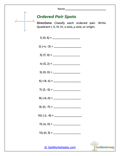 Ordered Pair Spots Worksheet
