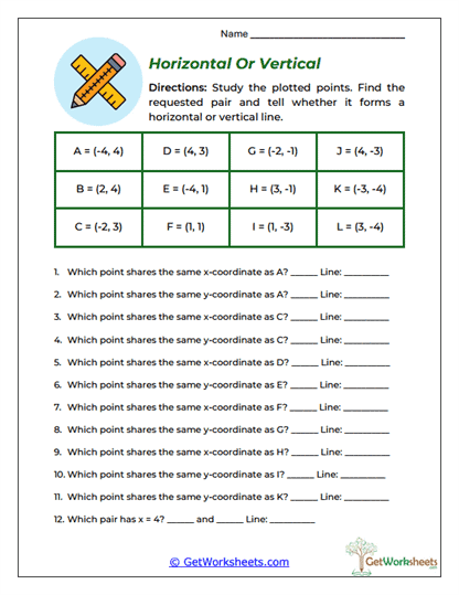 Horizontal or Vertical Worksheet