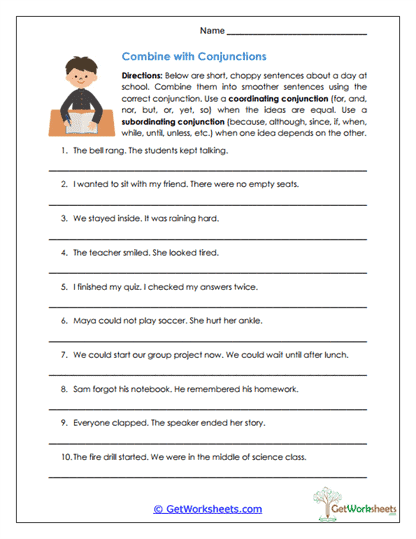 Combine with Conjunctions Worksheet