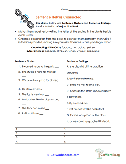 Sentence Halves Connected Worksheet
