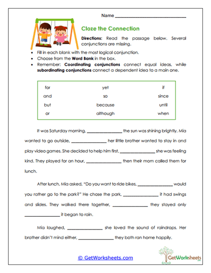 Cloze the Connection Worksheet