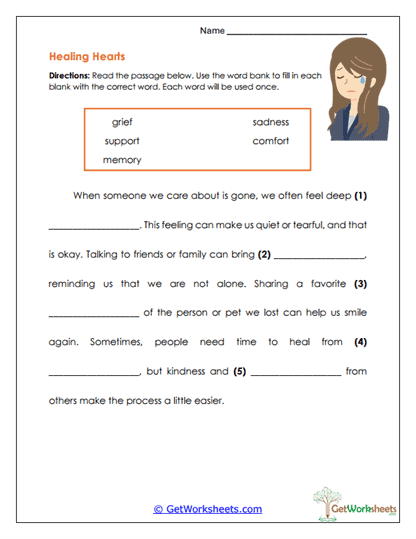 Healing Hearts Worksheet