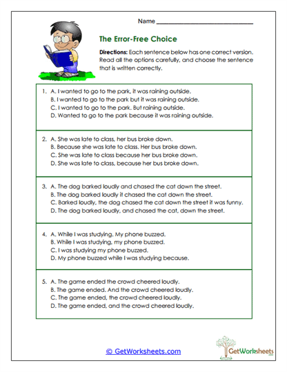 Correcting Sentence Errors Worksheets