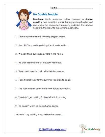 No Double Trouble Worksheet