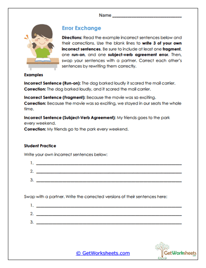 Error Exchange Worksheet