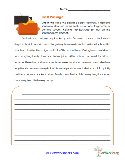 Fix-It Passage Worksheet