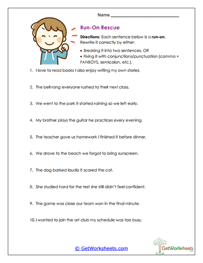 Run-On Rescue Worksheet
