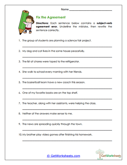 Fix the Agreement Worksheet