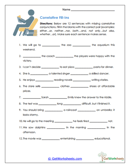 Correlative Conjunction Worksheets