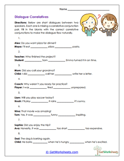 Dialogue Correlatives Worksheet