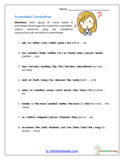 Scrambled Correlatives Worksheet
