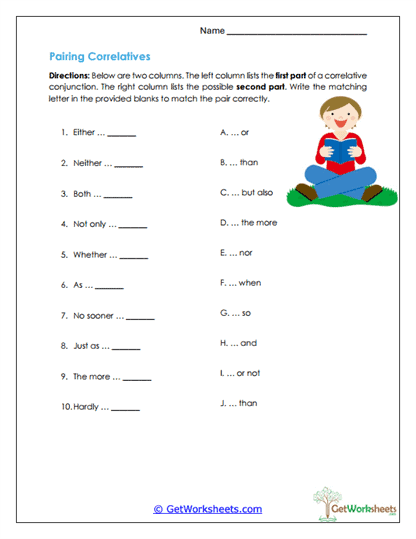 Pairing Correlatives Worksheet