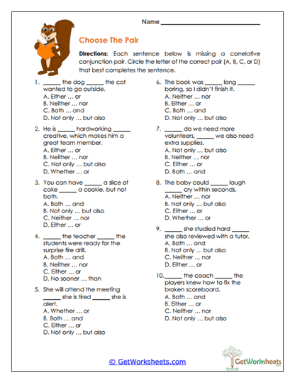 Choose the Pair Worksheet