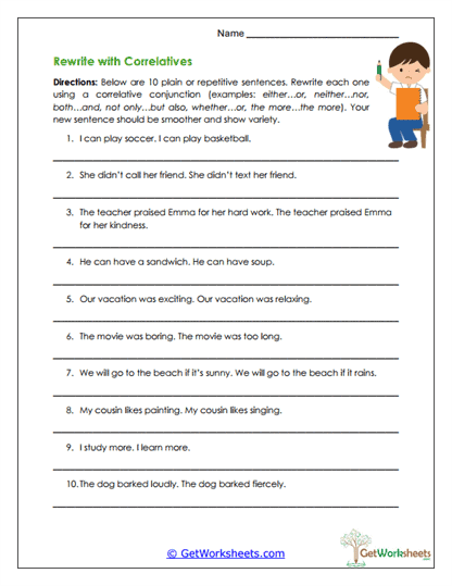 Rewrite with Correlatives Worksheet