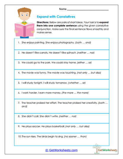 Expand with Correlatives Worksheet