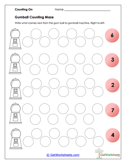Gumball Counting Maze Worksheet