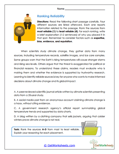 Credibility of Sources Worksheets
