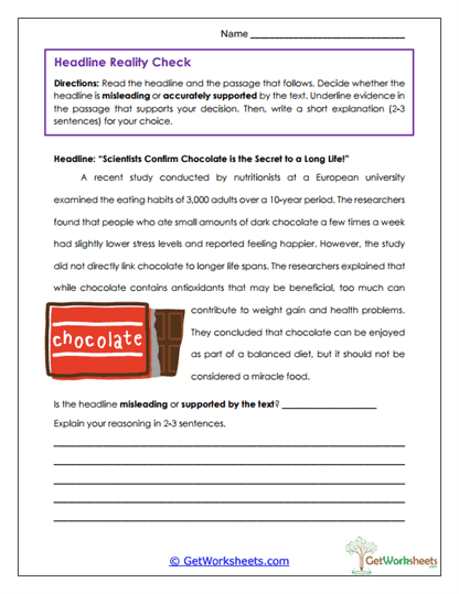 Headline Reality Check Worksheet