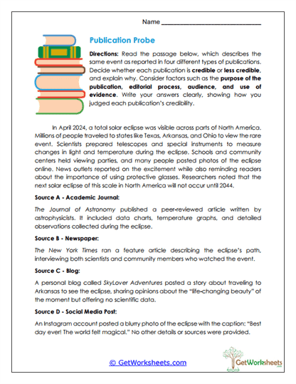 Publication Credibility Worksheet