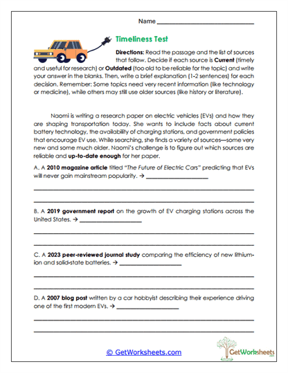 Timeliness of Sources Worksheet