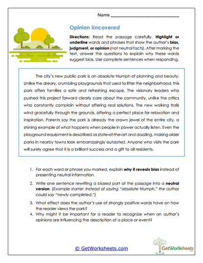 Opinion Uncovered Worksheet