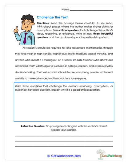 Challenge the Text Worksheet